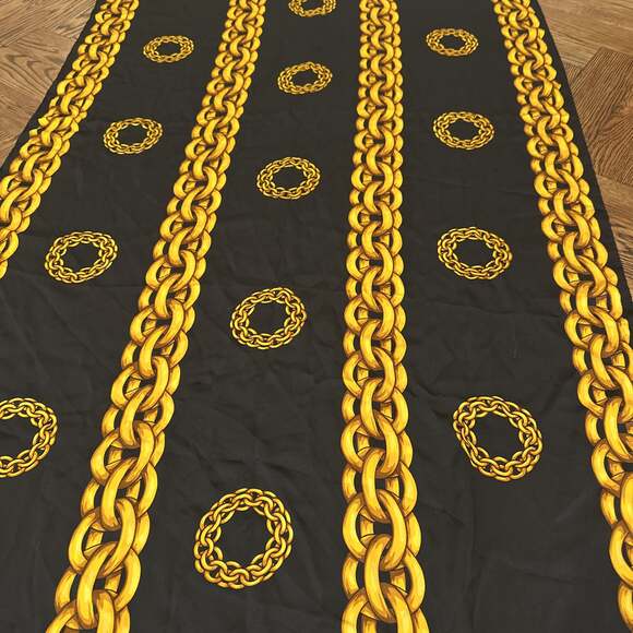 PALOMA PICASSO Large Twill Silk Scarf Chains Black Gold 68” X 33” fringe - Picture 3 of 5